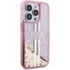 GUESS futerał do IPHONE 15 Pro GUHCP15LLFCSEGP (Liquid Glitter Gold Stripes) różowy