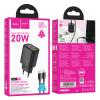 Ładowarka sieciowa do telefonu Hoco USB A + USB C QC3.0 PD 3A 20W + kabel USB C do USB C N61 czarna