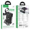 Powerbank 20000 mAh QC PD 22,5W z wbudowanymi kablami USB A + USB C + Lightning + Micro USB oraz dwoma latarkami Hoco J173 czarny