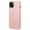 GUESS futerał do IPHONE 14 Plus GUHCP14MHGGSHP (Glitter Flakes Script Metal Logo) różowy