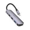 Adapter HUB 5w1 (HDTV+USB 3.0+USB 2.0 x 2+PD) USB-C Hoco HB27 szary