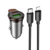 Ładowarka samochodowa Hoco USB A + USB C QC3.0 PD 3A 43W + kabel USB C do Lightning NZ16A szara