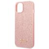 GUESS futerał do IPHONE 14 Plus GUHCP14MHGGSHP (Glitter Flakes Script Metal Logo) różowy