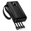 Powerbank 20000 mAh QC PD 22,5W z wbudowanymi kablami USB A + USB C + Lightning + Micro USB oraz dwoma latarkami Hoco J173 czarny