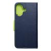 Etui z klapką na iPhone 16 Fancy Book granatowo-limonkowe