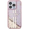 GUESS futerał do IPHONE 15 Pro GUHCP15LLFCSEGP (Liquid Glitter Gold Stripes) różowy