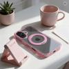 Etui na iPhone 15 PRO Frame Circle Stand zgodne z MagSafe różowe