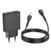 Ładowarka sieciowa do telefonu Hoco Slim USB A + USB C QC3.0 PD 3A 20W + kabel USB C do Lightning N38 czarna