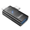 Adapter OTG 2w1 Lightning / USB C do USB A Hoco UA36E czarny