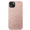 GUESS futerał do IPHONE 14 Plus GUHCP14MHGGSHP (Glitter Flakes Script Metal Logo) różowy