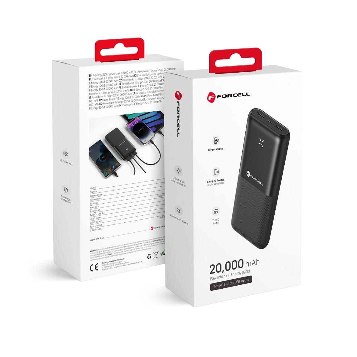 Powerbank Forcell F-Energy S20k1 2,4A 20000 mAh czarny