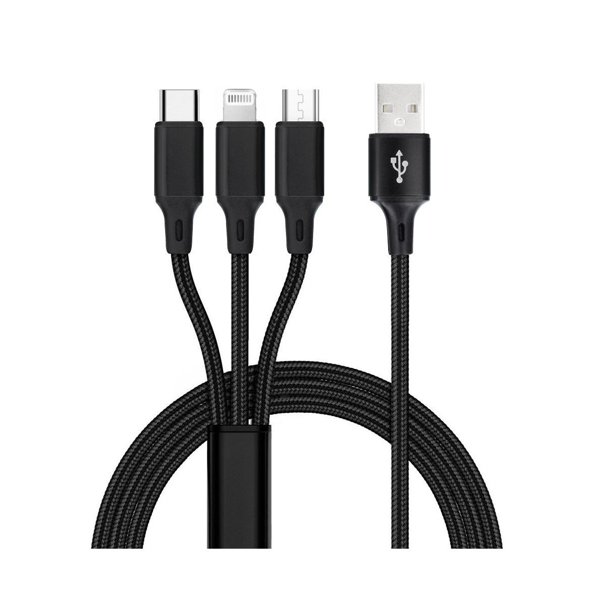 Kabel 3w1 USB A do Lightning / Typ C / Micro USB C171 1,2 m czarny