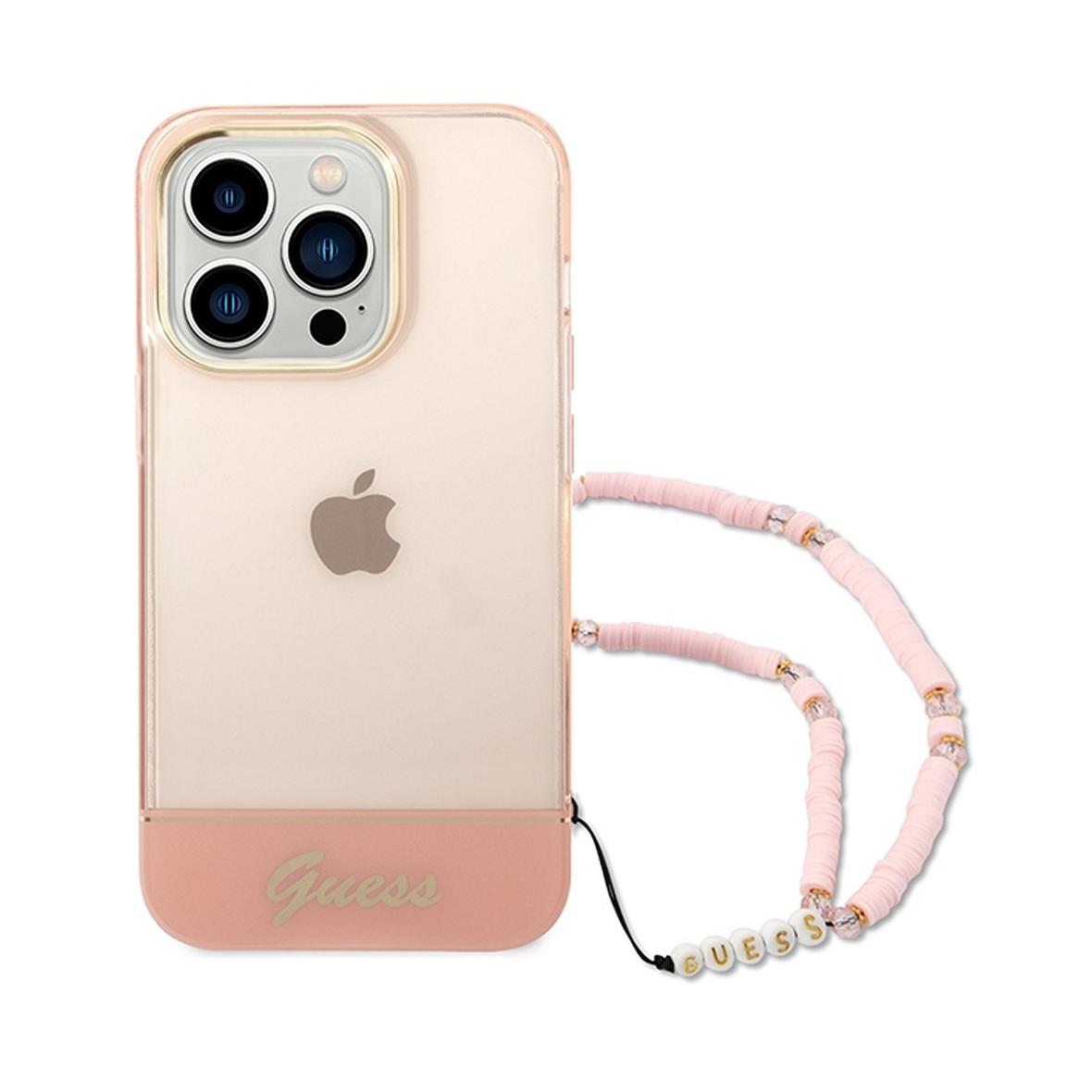 GUESS futerał do IPHONE 14 Pro Max GUHCP14XHGCOHP (IML Electro Cam w. Strap Translucent) różowy
