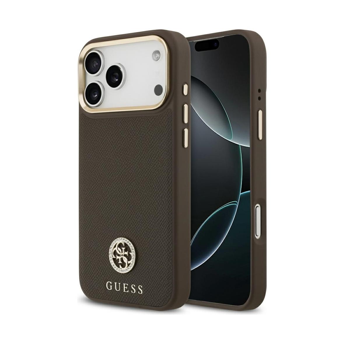 GUESS futerał do IPHONE 17 Pro Max kompatybilny z MagSafe GUHMP17XPGCRMDEW (PU W/ Grained Strass Logo) brązowy