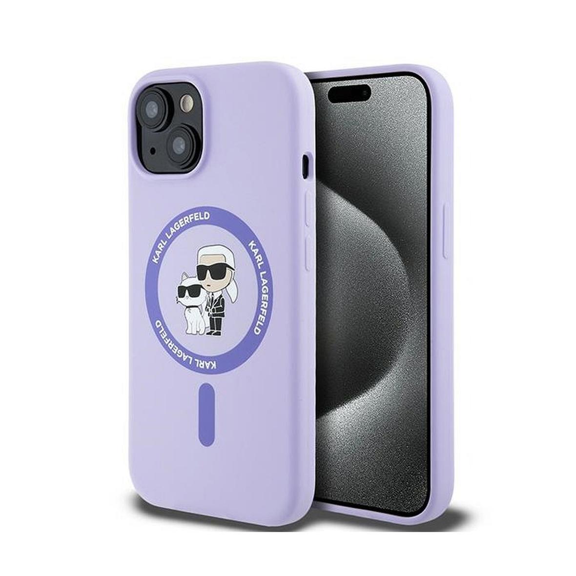 KARL LAGERFELD futerał do IPHONE 15 kompatybilny z MagSafe KLHMP15SSCMKCRHU (Silicone KC Body Ring) fioletowy