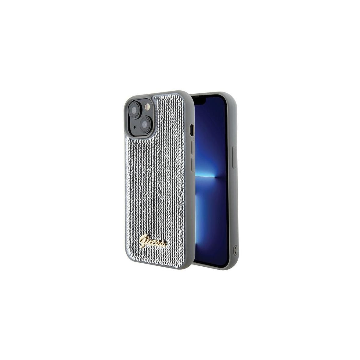 GUESS futerał do IPHONE 13 / 14 / 15 GUHCP15SPSFDGSS (Sequin Script Metal) srebrny