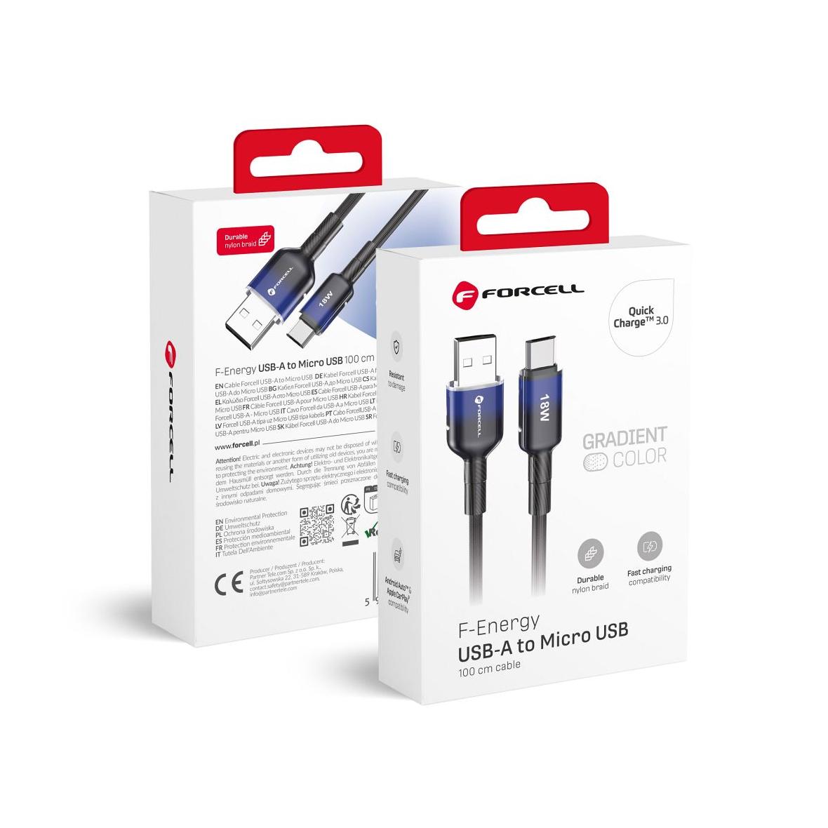Kabel USB A do Micro USB Forcell F-Energy QC3.0 2,4A 18W Gradient 1 m C351 czarny