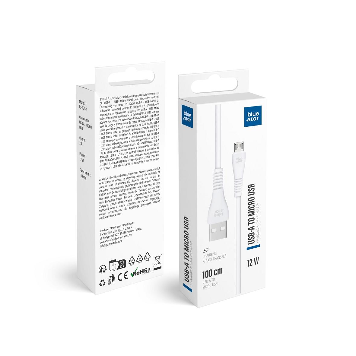 Kabel USB A do Micro USB Blue Star 2A 12W 1 m PJ-DG3-A biały