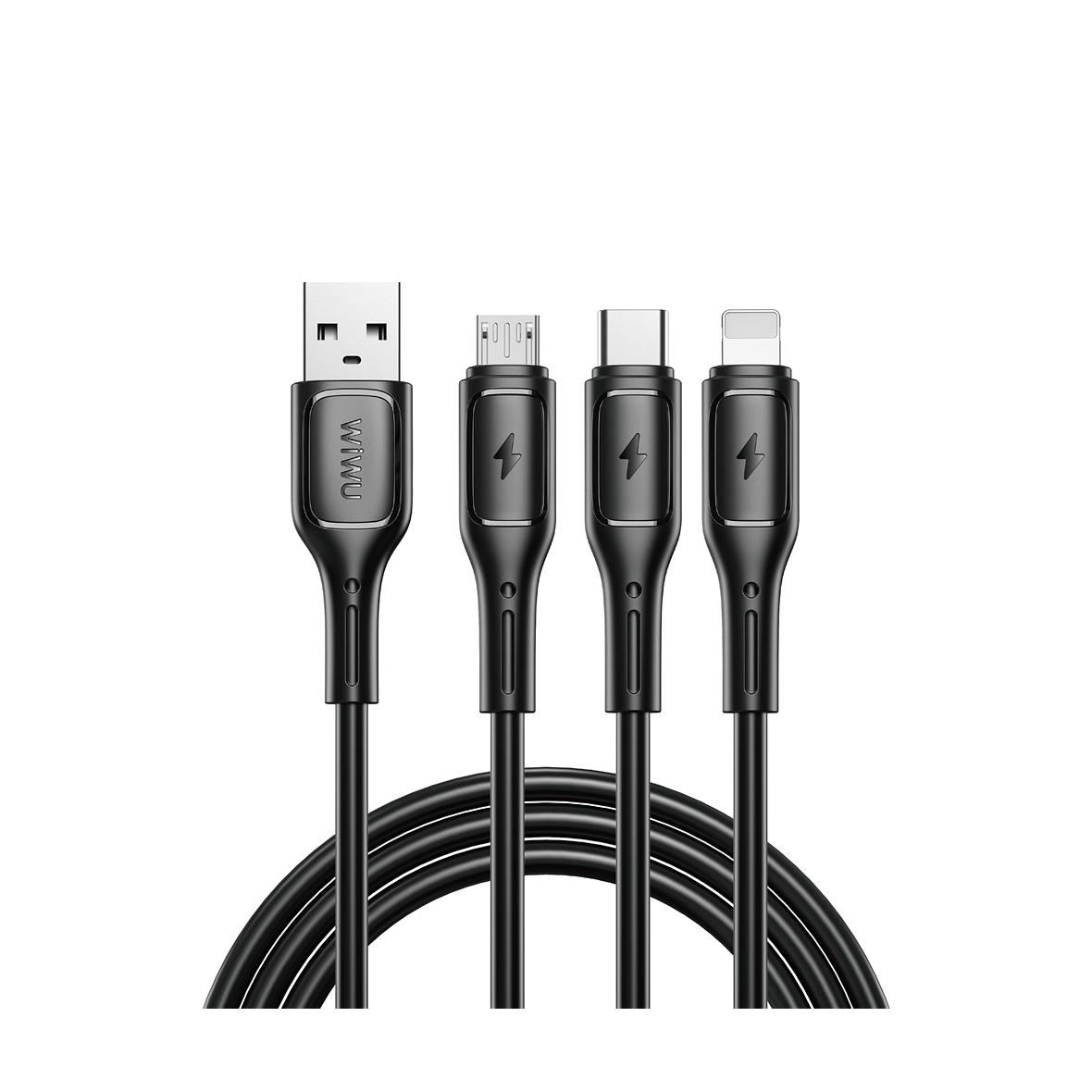Kabel 3w1 USB A do USB C, Micro USB, Lightning Wiwu 3,1A Wi-C045E 1m czarny