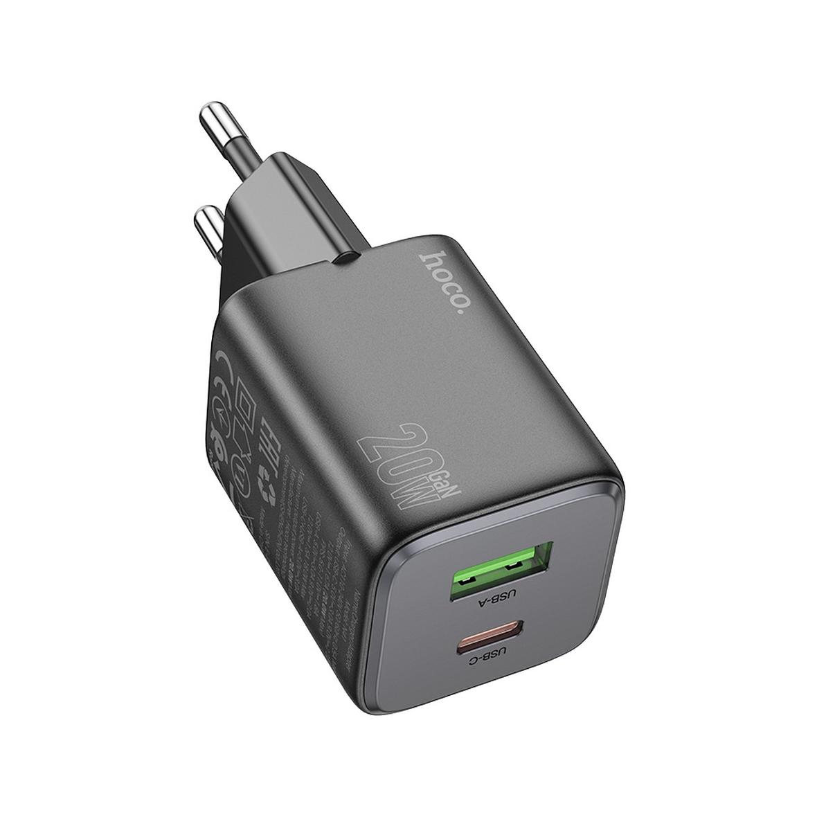 Ładowarka sieciowa do telefonu Hoco USB A + USB C QC3.0 PD 3A 20W N41 czarna