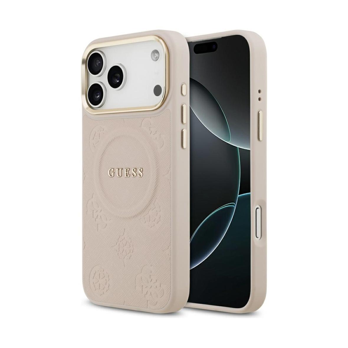 GUESS futerał do IPHONE 17 Pro Max kompatybilny z MagSafe GUHMP17XPSAMSECP (PU W/ Peony Hot Stamp) różowy