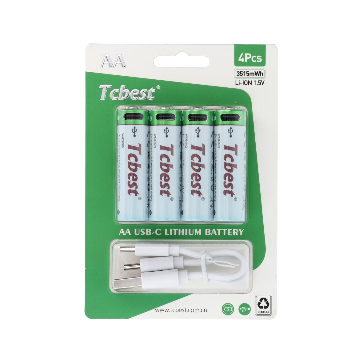 TCBEST bateria akumulatorowa R6 (AA) 950 mAh z gniazdem Typ C + kabel USB A do 4 x Typ C 4 szt