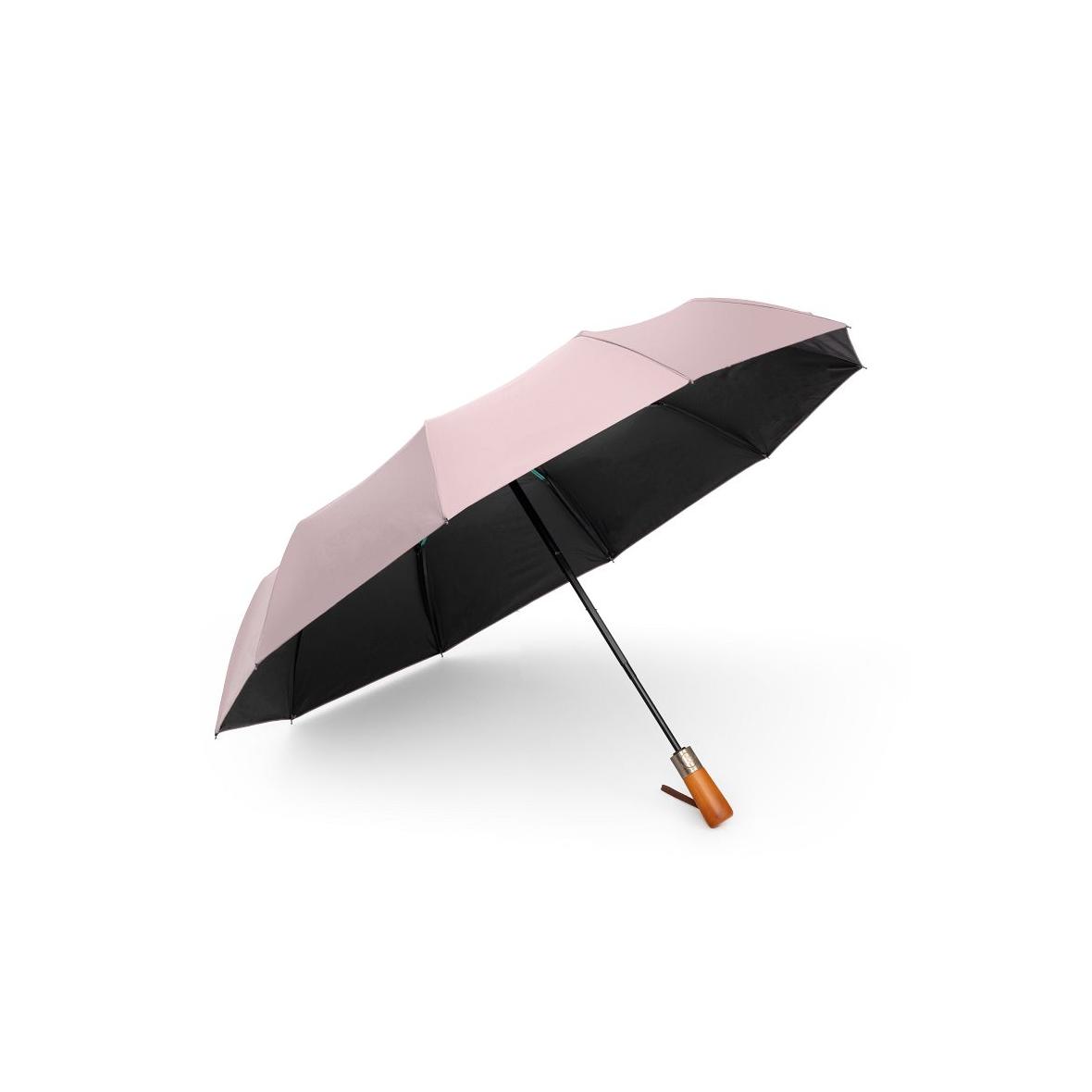 Automatyczny składany parasol z drewnianą rączką 10-ramienny XXL 115 cm różowy