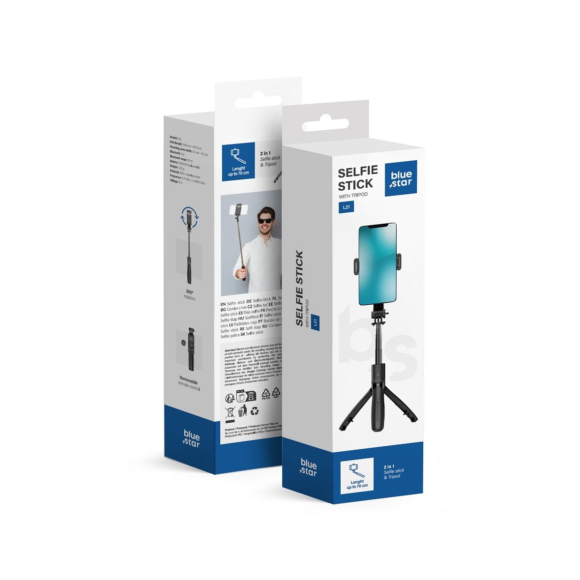 Selfie stick Blue Star L21 tripod z pilotem bezprzewodowym czarny