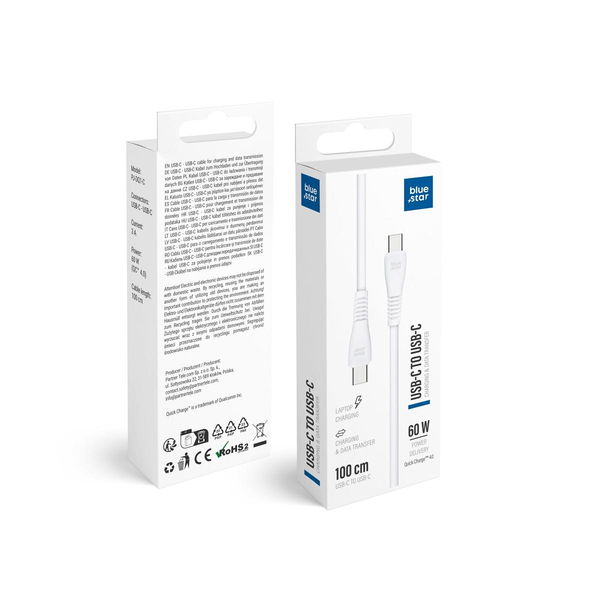 Kabel USB C do USB C Blue Star 3A 60W QC4.0 1 m PJ-DQ1-C biały