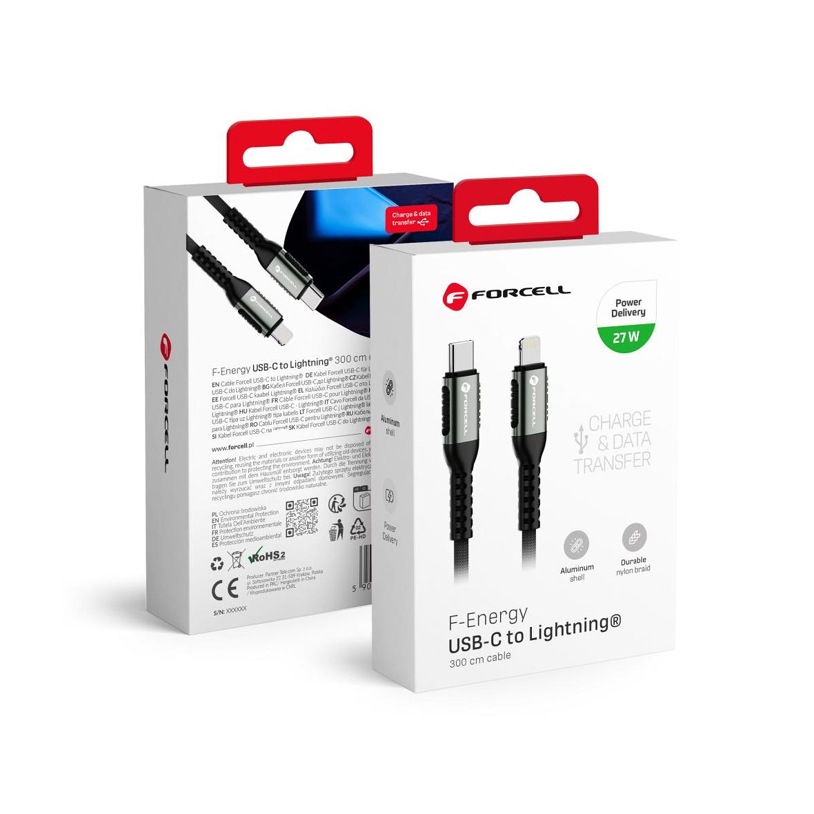Kabel USB C do Lightning Forcell F-Energy PD 3A 27W Cafule 3 m C259 czarny