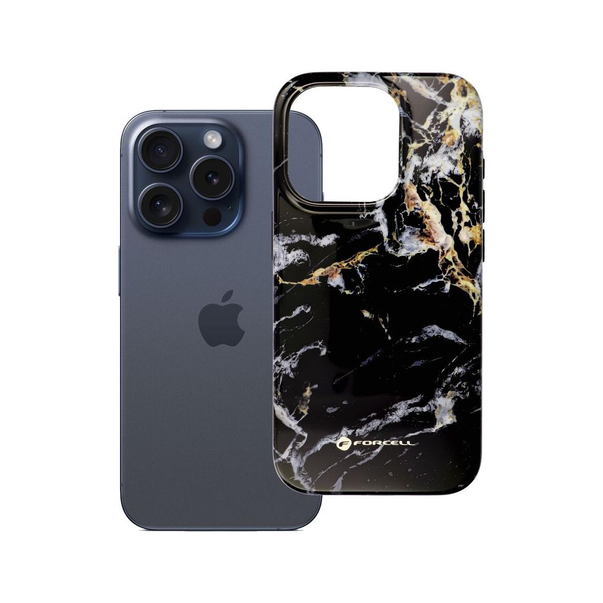 Etui na iPhone 15 PRO Forcell F-Protect Mirage zgodny z MagSafe Military Drop-Test black marble