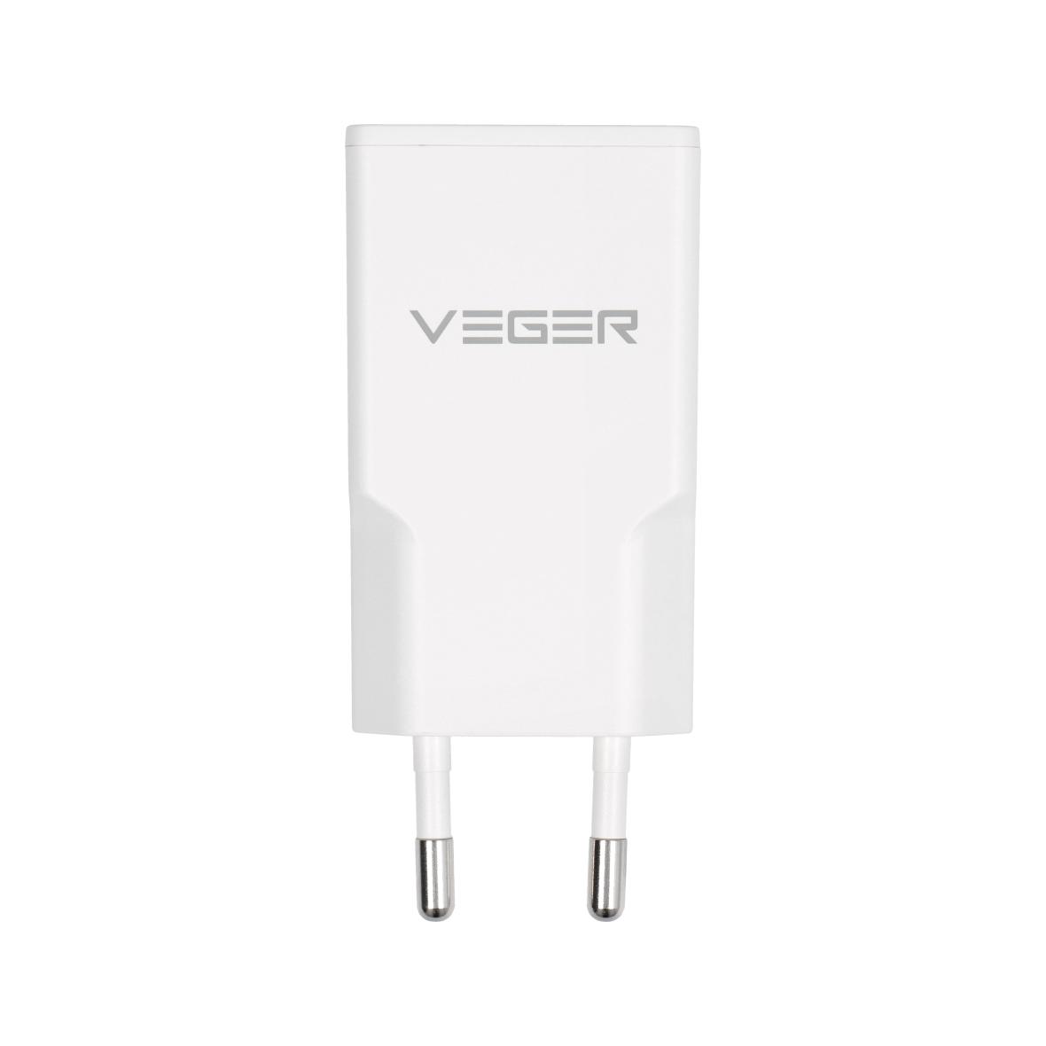 Ładowarka sieciowa do telefonu VEGER  USB A + USB C QC PD 30W 30W1A1C biała