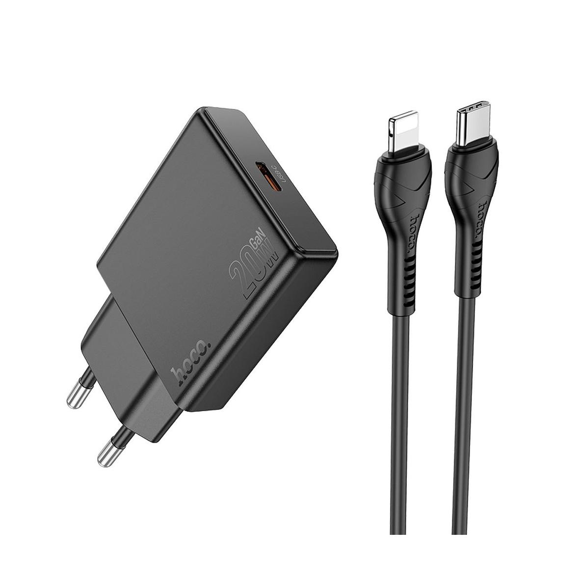 Ładowarka sieciowa do telefonu Hoco Slim USB C QC PD 20W + kabel USB C do Lightning N37 czarna