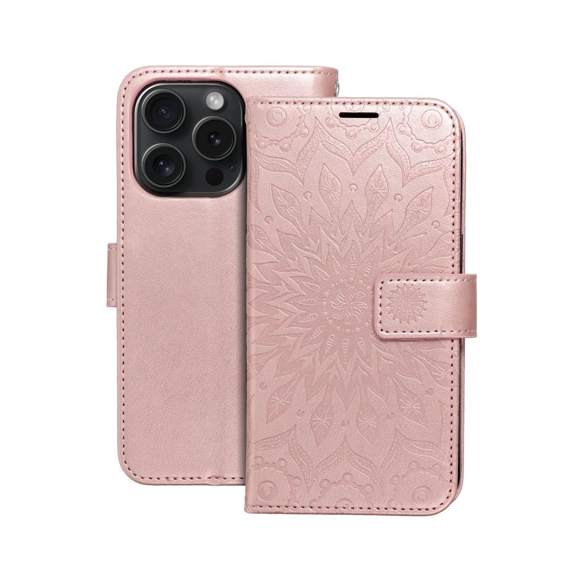 Etui z klapką na iPhone 15 PRO Mezzo Book mandala złoto-różowe