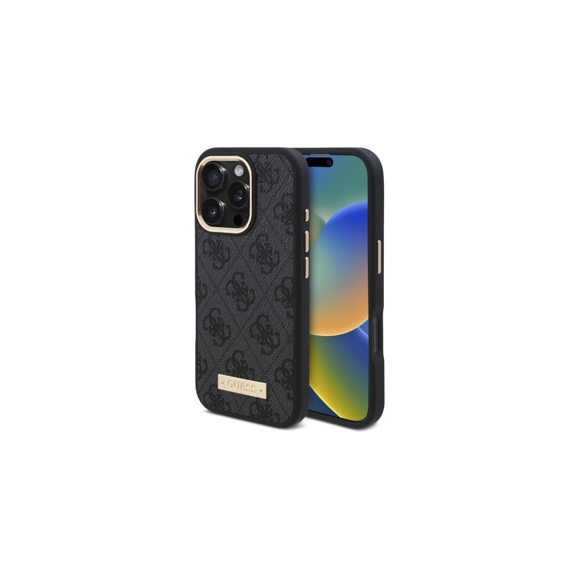 GUESS futerał do IPHONE 16 Pro Max kompatybilny z MagSafe GUHMP16XU4GPRK (PU 4G Logo Plate) czarny
