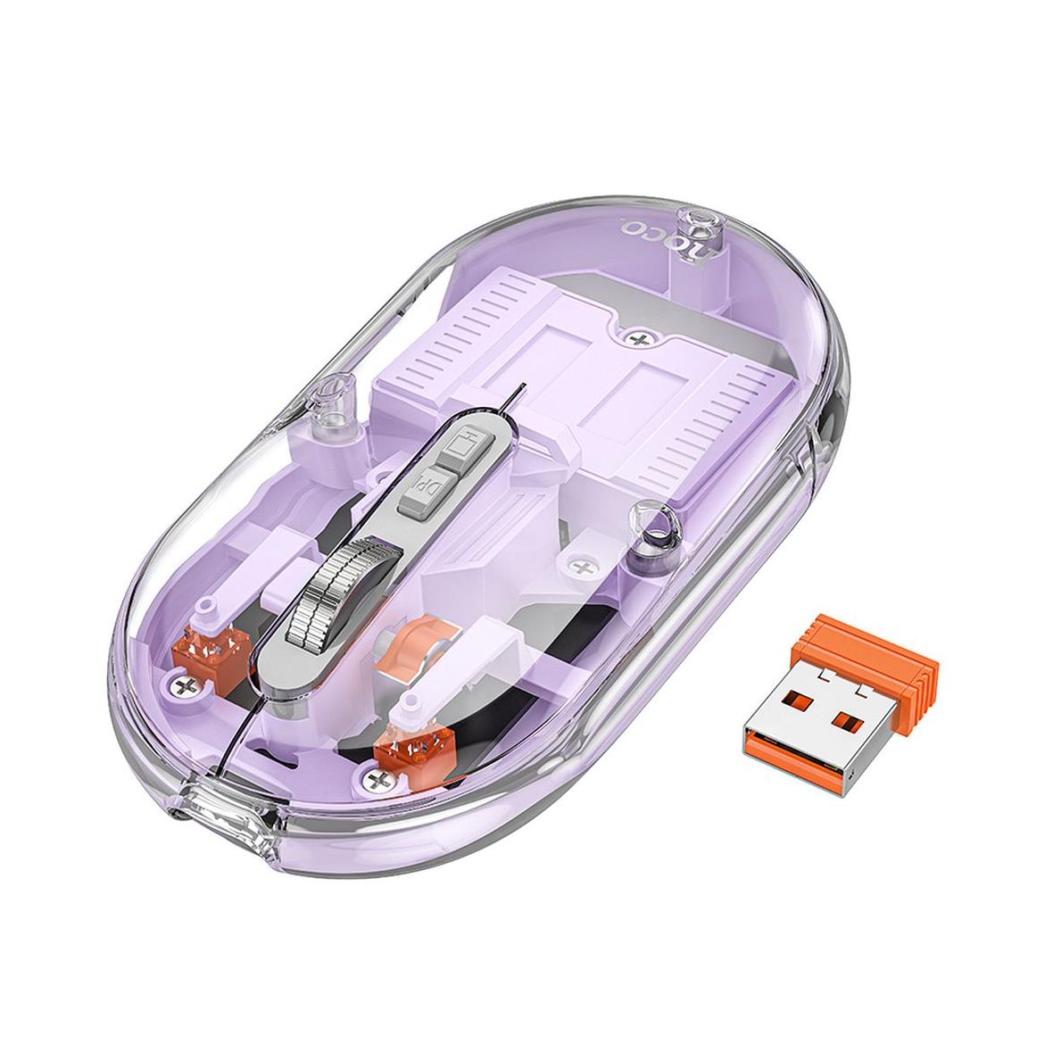 Myszka bezprzewodowa Hoco 2,4G 1600 dpi dual mode bluetooth GM35 fioletowa