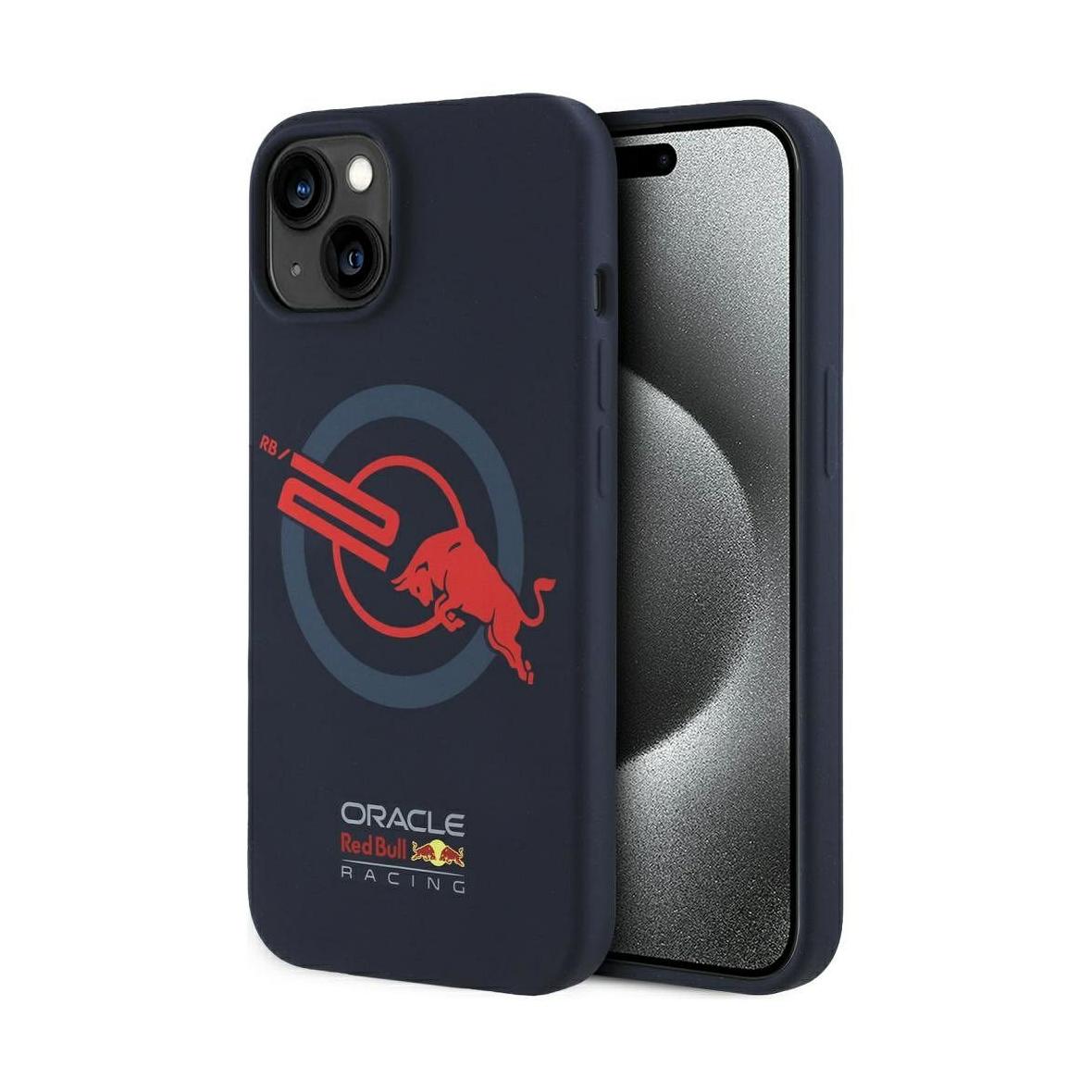 RED BULL futerał do IPHONE 15 kompatybilny z MagSafe RBHMP15S24SIOLVR (Silicone ORBR20 Logo Red Lining) navy