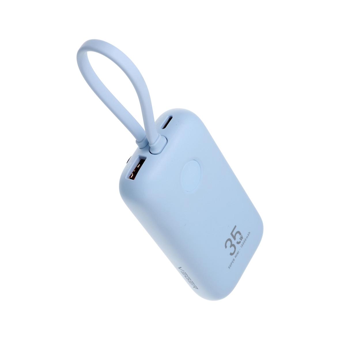 Powerbank Veger K1 (W1188) PD QC3.0 35W 10000 mAh z wbudowanymi kablami USB C / Lightning niebieski