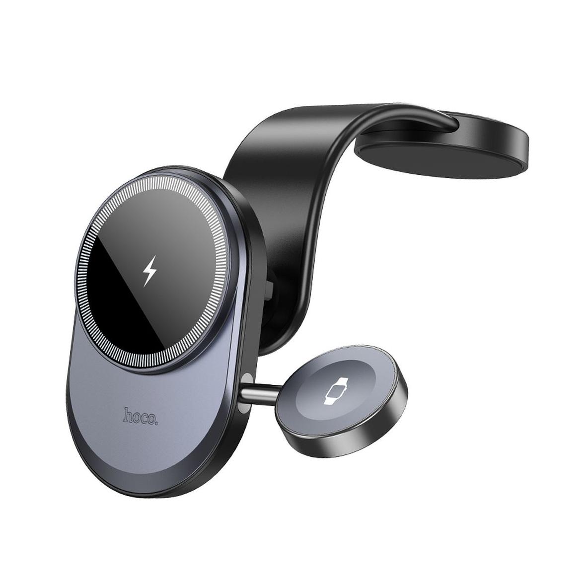 Uchwyt na telefon do samochodu indukcyjny 2w1 Hoco zgodny z MagSafe oraz Apple Watch 15W do deski HW28 czarno szary
