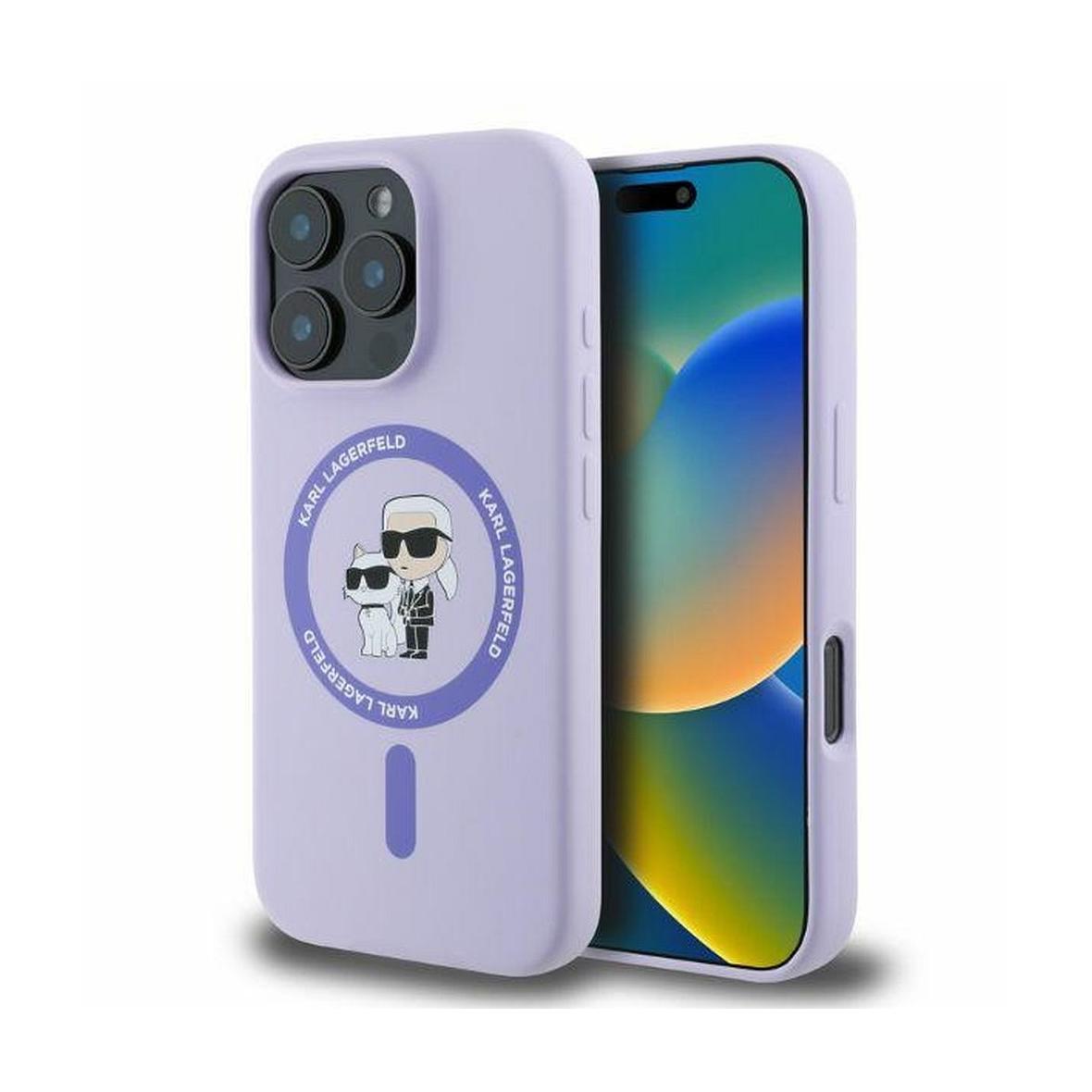 KARL LAGERFELD futerał do IPHONE 16 Pro Max kompatybilny z MagSafe KLHMP16XSCMKCRHU (Silicone KC Body Ring) fioletowy