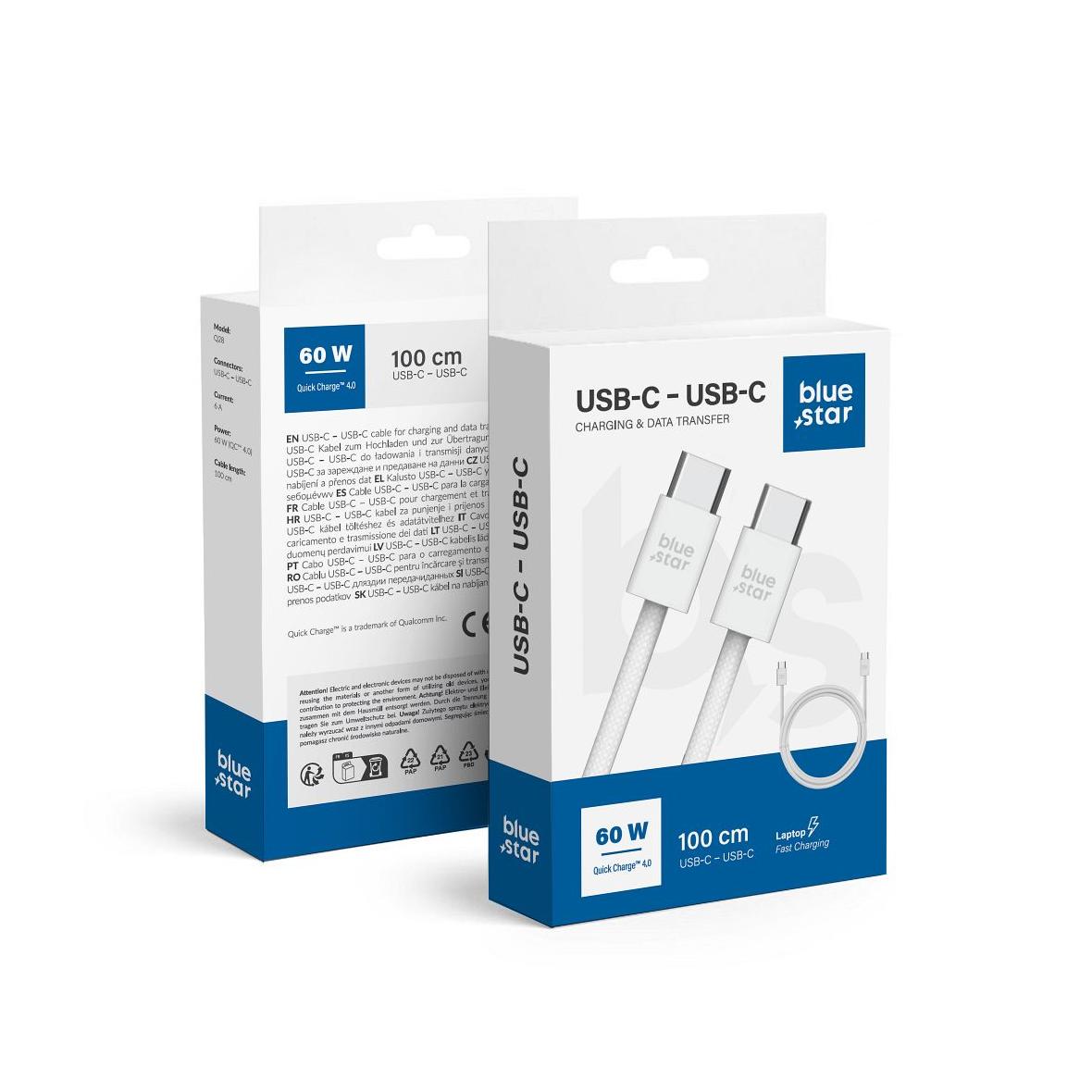 Kabel USB C do USB C Blue Star 3A 60W QC4.0 1 m Q28 biały