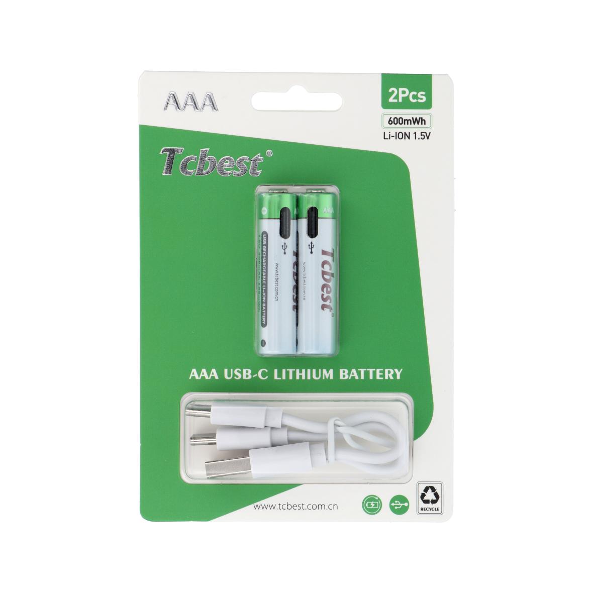 TCBEST bateria akumulatorowa R3 (AAA) 400 mAh z gniazdem Typ C + kabel USB A do 2 x Typ C 2 szt
