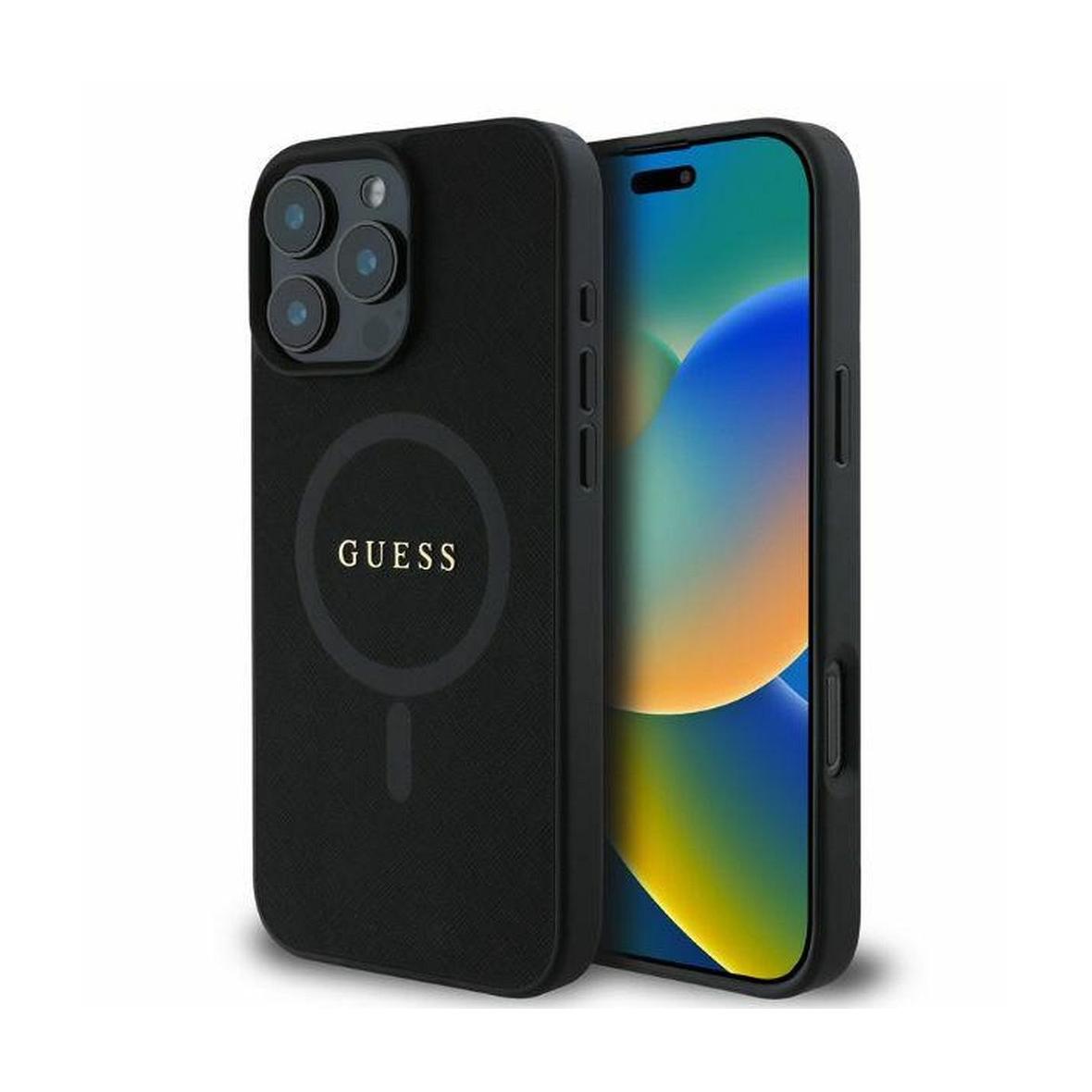 GUESS futerał do IPHONE 16 Pro Max kompatybilny z MagSafe GUHMP16XPSAHMCK (PU Saffiano Classic Logo) czarny