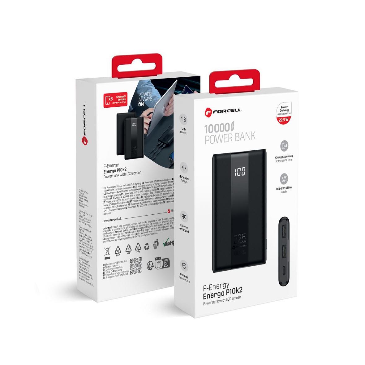 Powerbank Forcell F-Energy Energo P10K2 QC3.0 PD 3A 22,5W 10000 mAh czarny 0INT