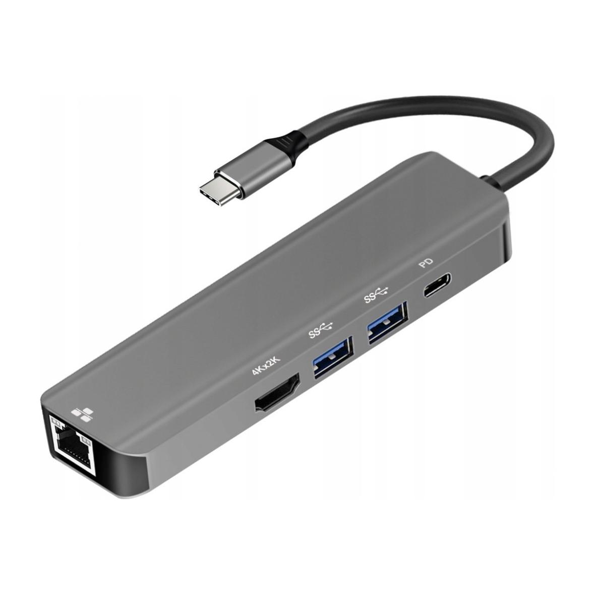 Adapter HUB 5w1 USB C ART OEM-C15-1 srebrny