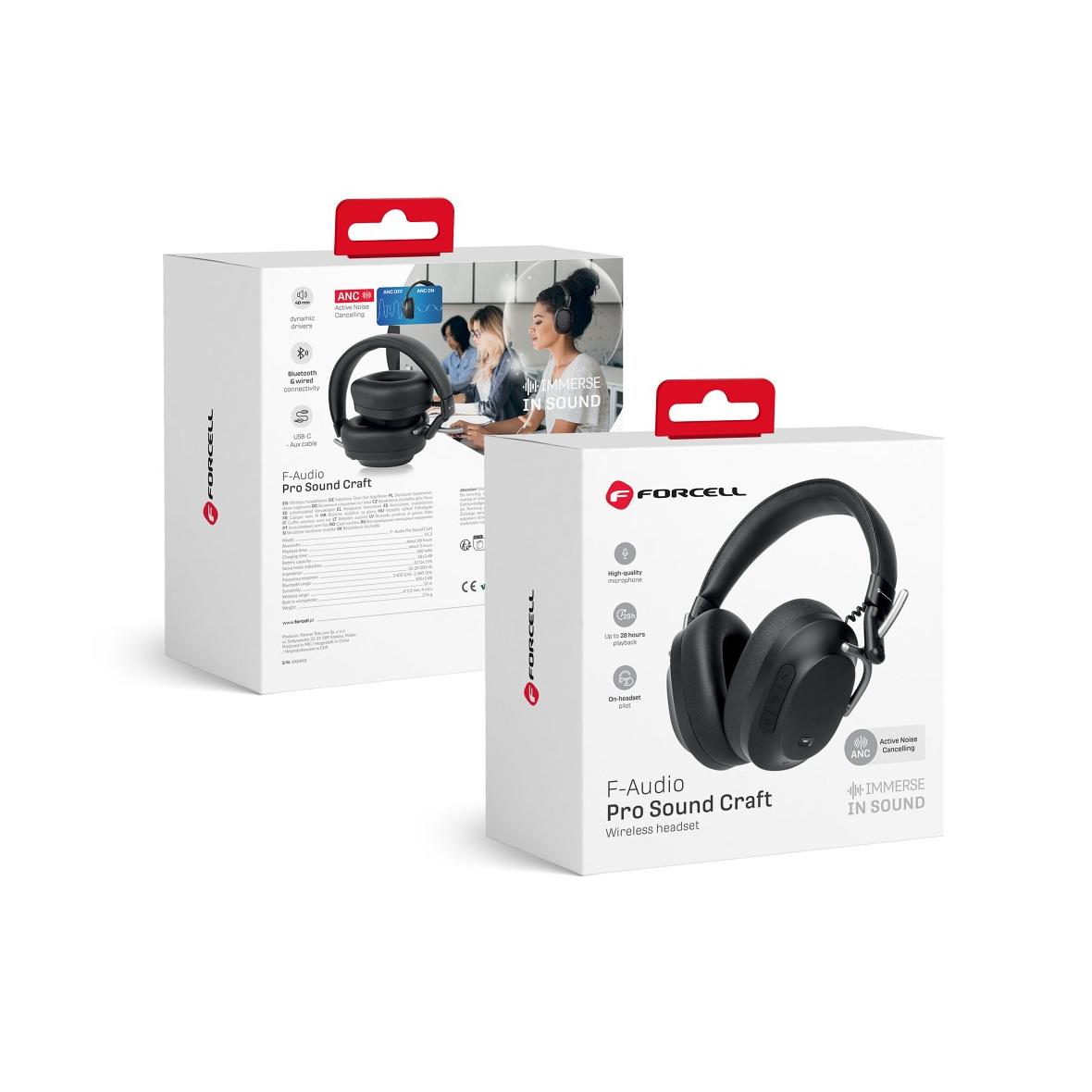 Słuchawki bezprzewodowe nauszne Forcell F-Audio Pro Sound Craft ANC czarne