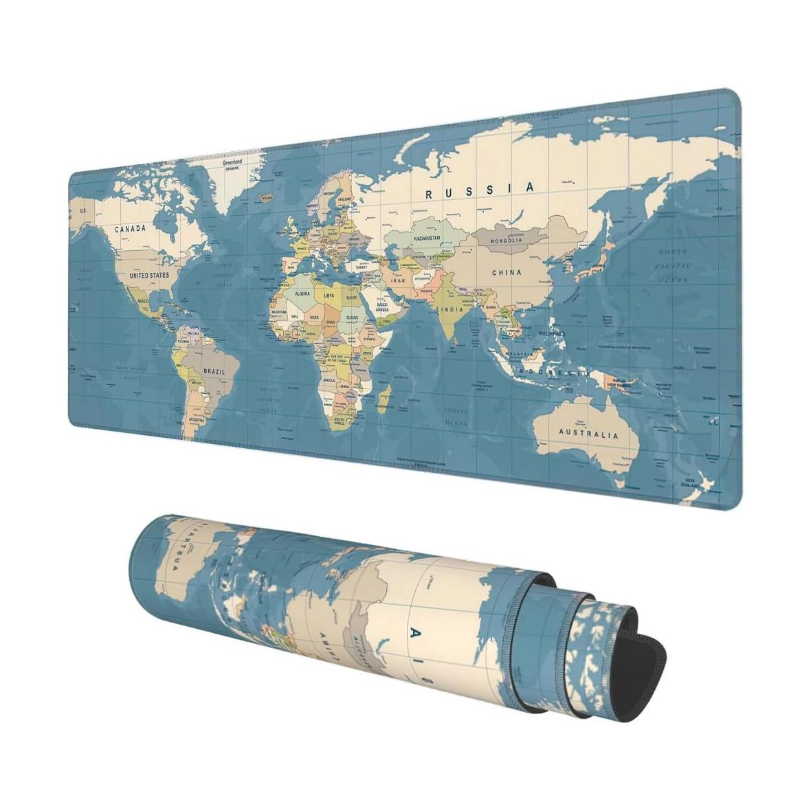 Podkładka pod myszkę / klawiaturę "Mapa świata" 40 x 90 x 2 mm RC-K-1074 niebieska
