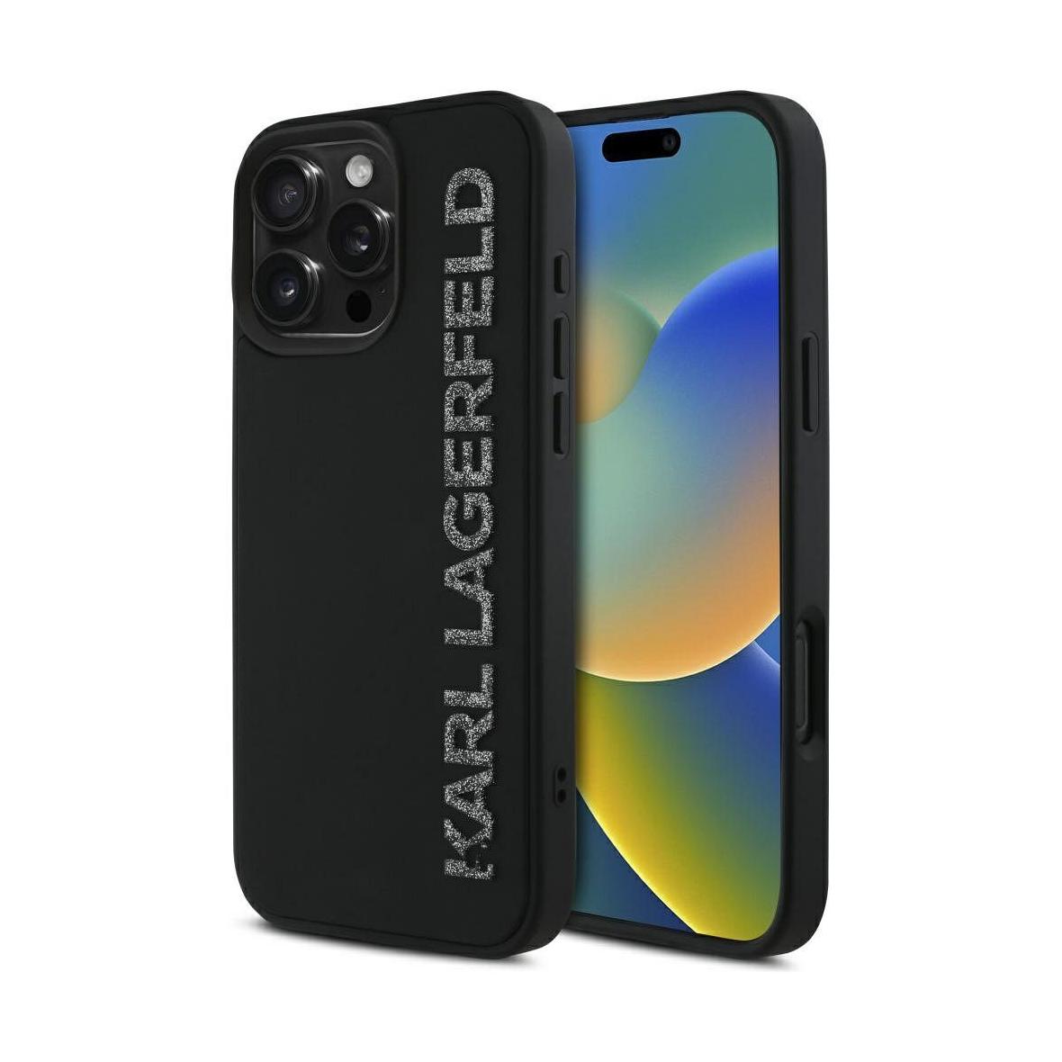 KARL LAGERFELD futerał do IPHONE 16 Pro KLHCP16LRBKGVCK (3D Rubber Elongated Glitter) czarny