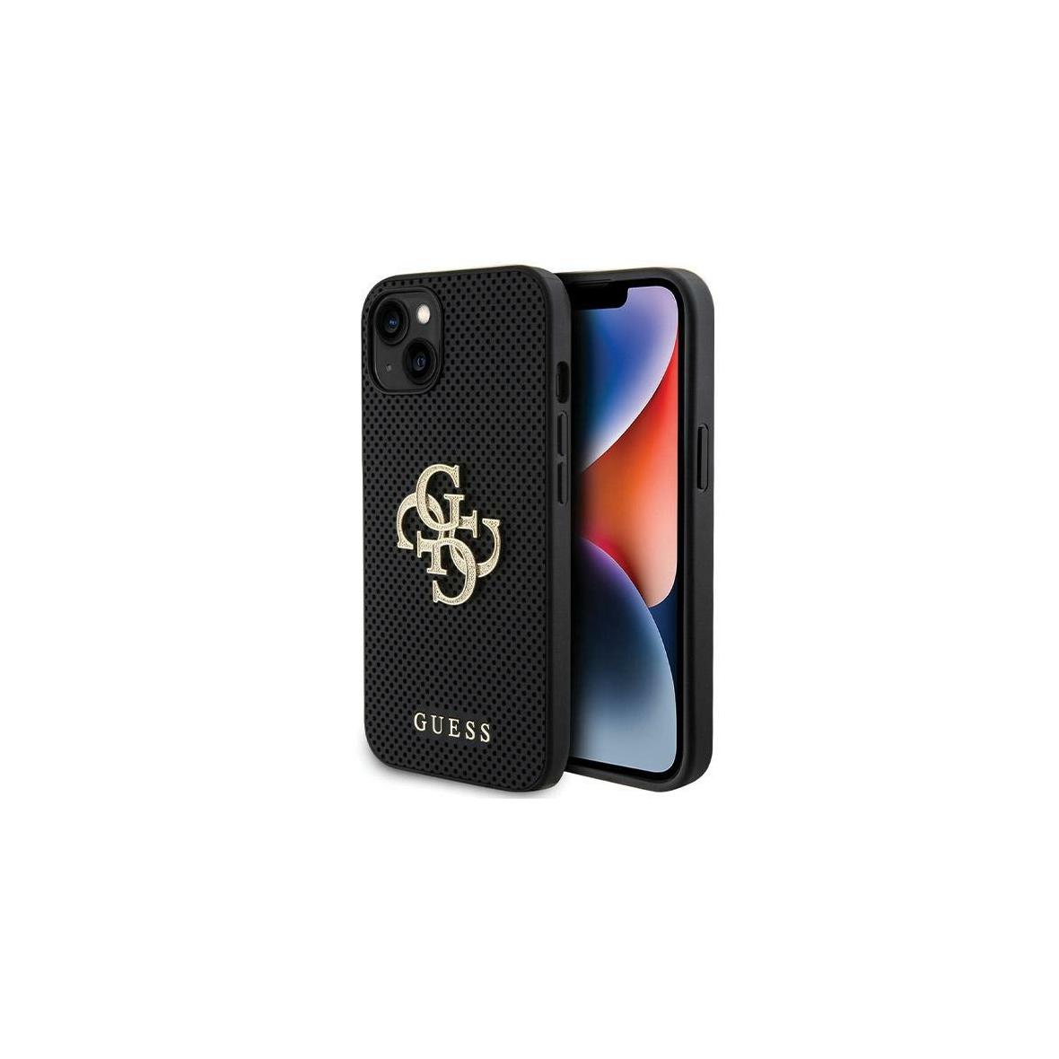 GUESS futerał do IPHONE 13 / 14 / 15 GUHCP15SPSP4LGK (Leather Perforated 4G Glitter Logo) czarny