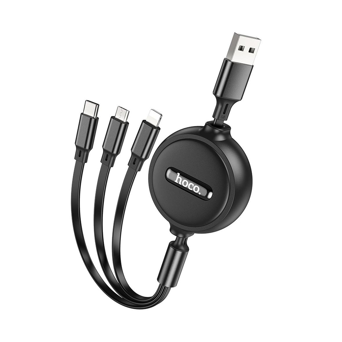 Kabel 3w1 USB A do Lightning / Micro USB / USB C Hoco 2A 1 m X75 czarny